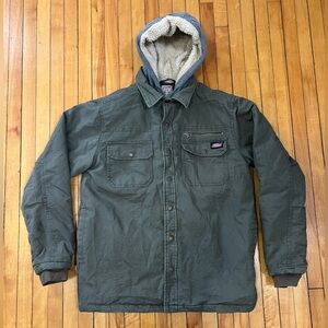 Dickies Sherpa Hooded Canvas Work Jacket Quilted Lined Utility Coat Mens S 34-36